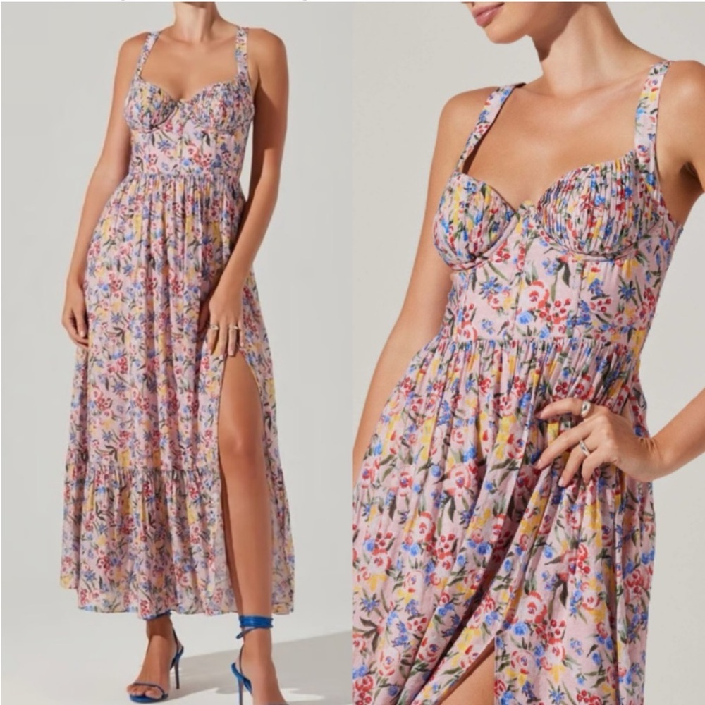 NEW ASTR Kelby Coset Midi Dress Pink Floral Revolve Size Medium‎ M